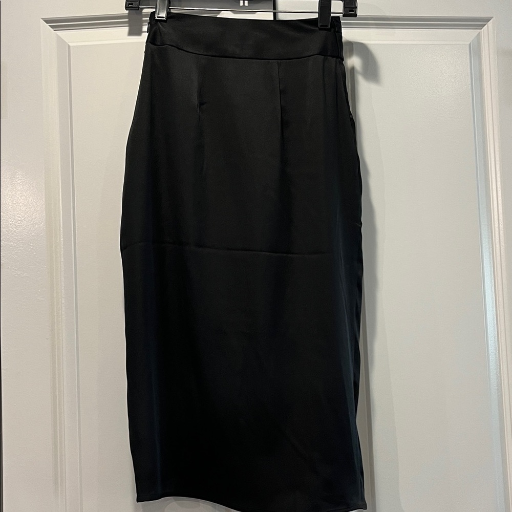 Express Black High Waisted Belted Satin Wrap Midi Skirt size 00 NEW NWT - Picture 7 of 10